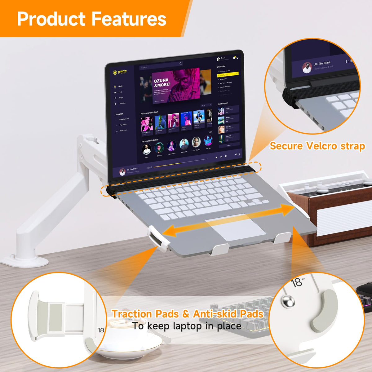 suptek Adjustable 13 to 18 inch Laptop VESA Arm Mount Tray for Monitor Arms and Stands (Tray