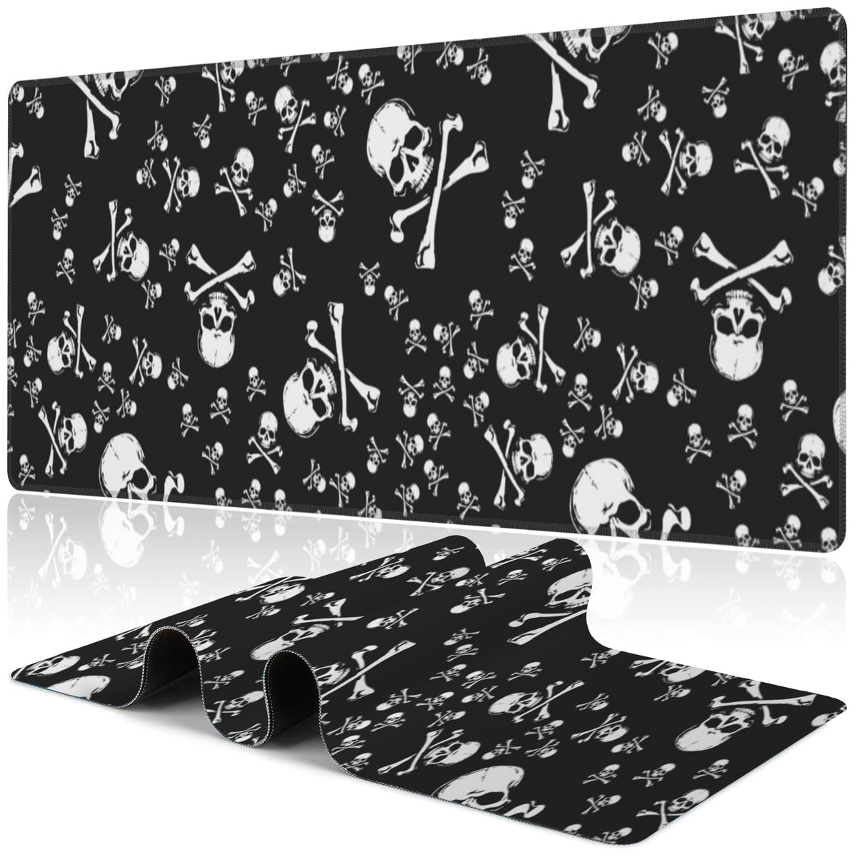 Skull Head Desk Mat,Large Pirate Skull Crossbones Gaming Keyboard Mouse Pad,Non-Slip Rubber Base