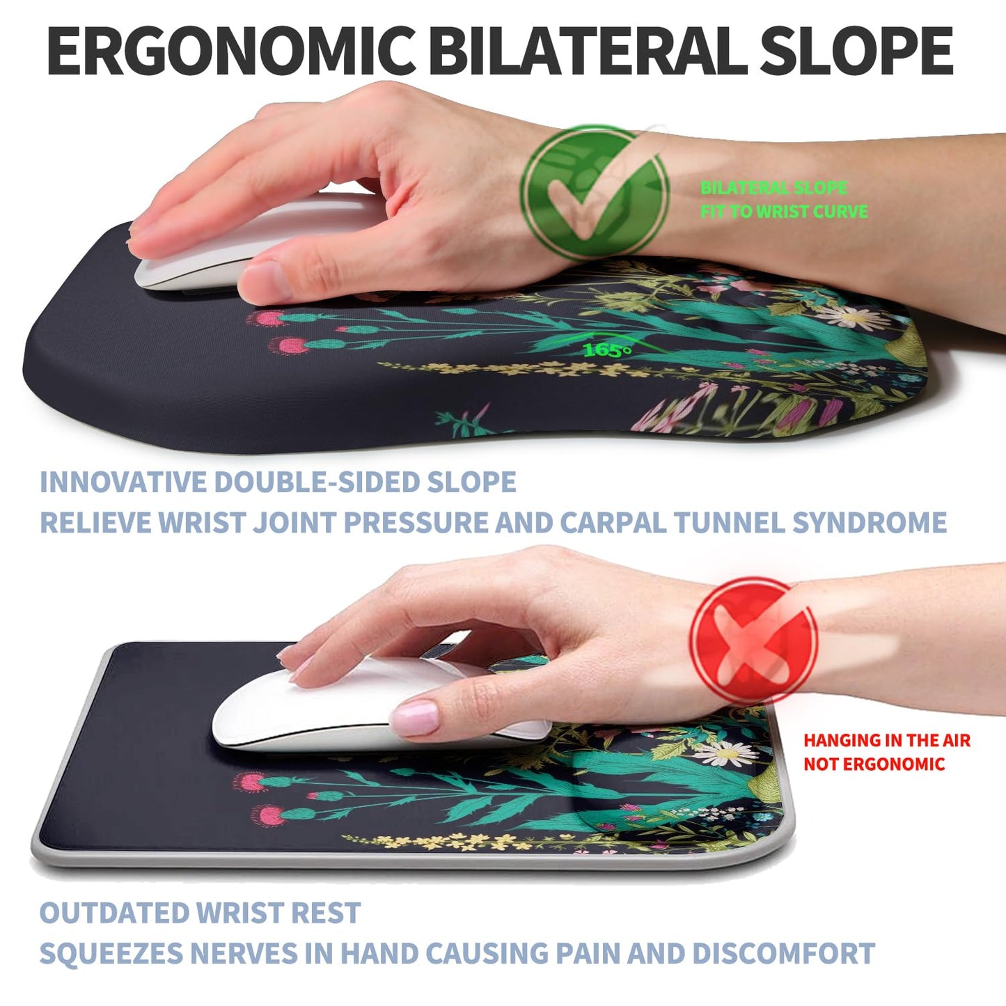Gleamtide Ergonomic Raised Mouse Pad Wrist Support with Bilateral Slope Memory Foam Mousepad for