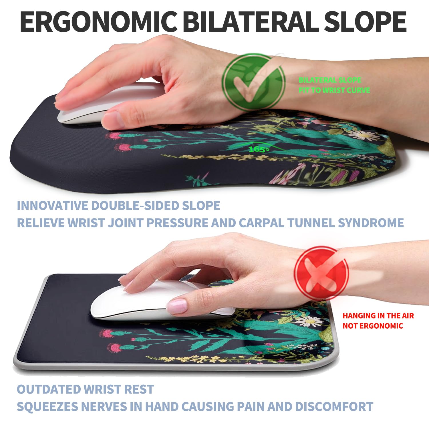 Gleamtide Ergonomic Raised Mouse Pad Wrist Support with Bilateral Slope Memory Foam Mousepad for