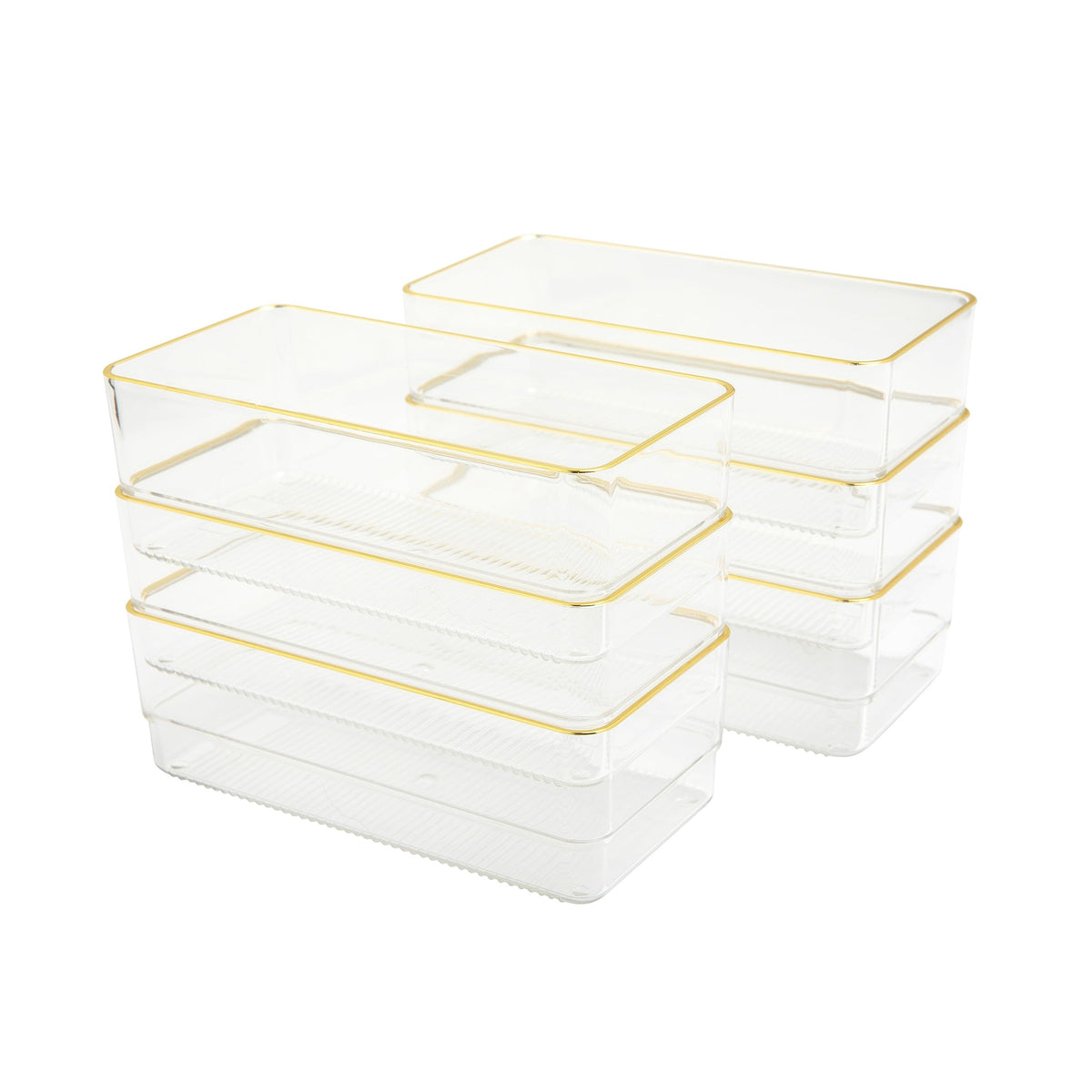 Martha Stewart Kerry Plastic Stackable Office Desk Drawer Organizers, 6" x 3", 6 Pack, with Gold