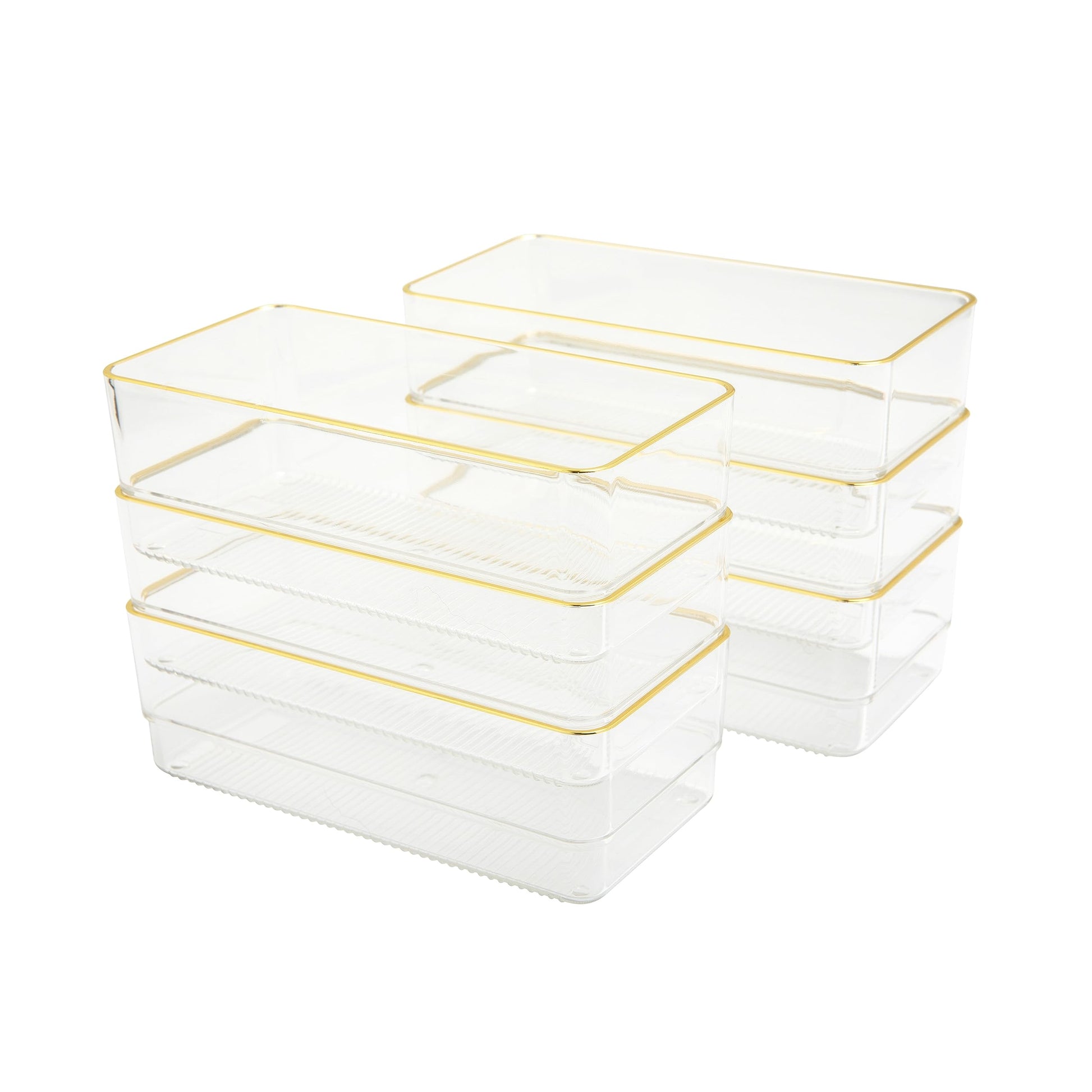 Martha Stewart Kerry Plastic Stackable Office Desk Drawer Organizers, 6" x 3", 6 Pack, with Gold