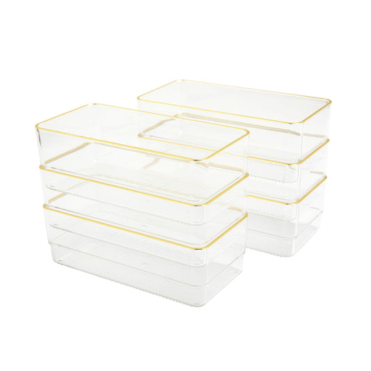Martha Stewart Kerry Plastic Stackable Office Desk Drawer Organizers, 6" x 3", 6 Pack, with Gold