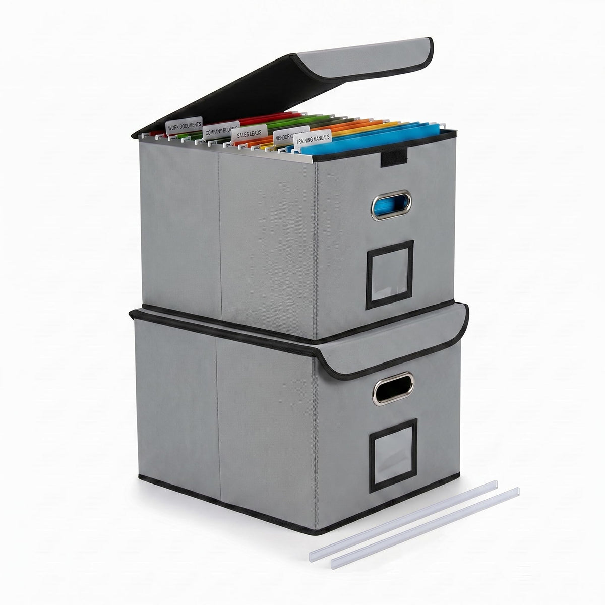 CADONO File Organizer Box with Lid (Grey, 14.9 x 12.59 x 10.8 inch, 2-Pack)