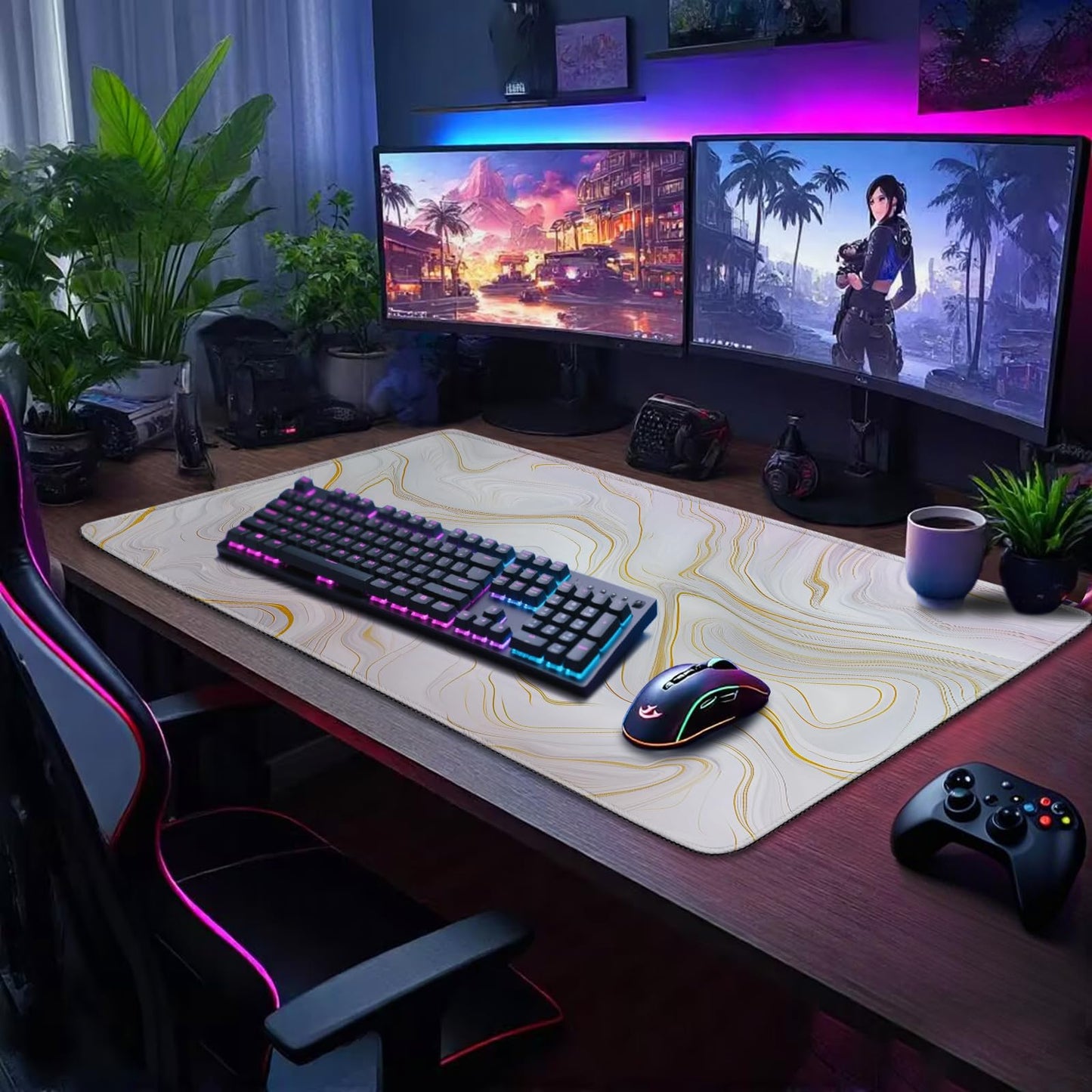 Mcapirivo Large Mouse Pad Gaming Desk Mat 31.5"x15.7" Non Slip Gold Marble