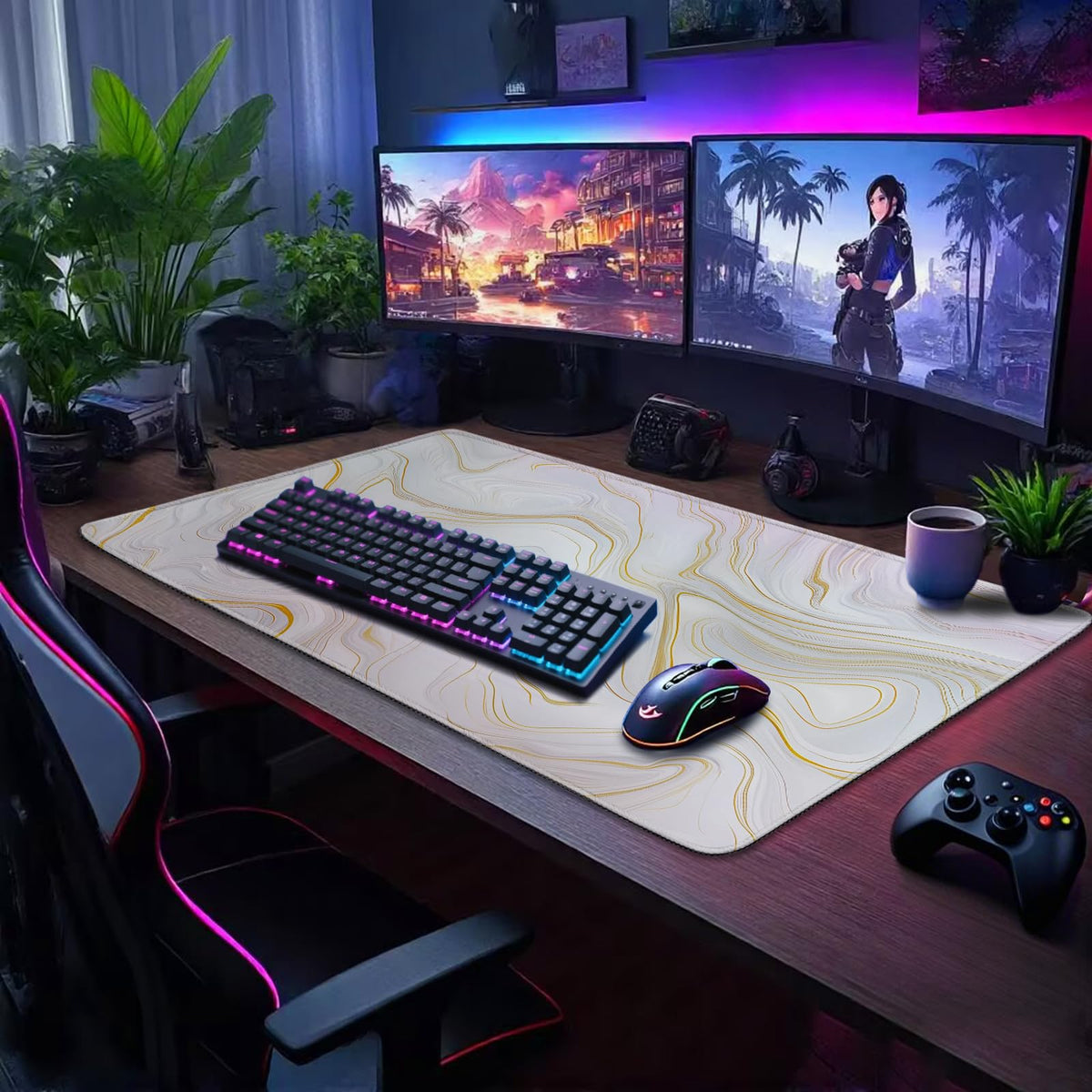 Mcapirivo Large Mouse Pad Gaming Desk Mat 31.5"x15.7" Non Slip Gold Marble