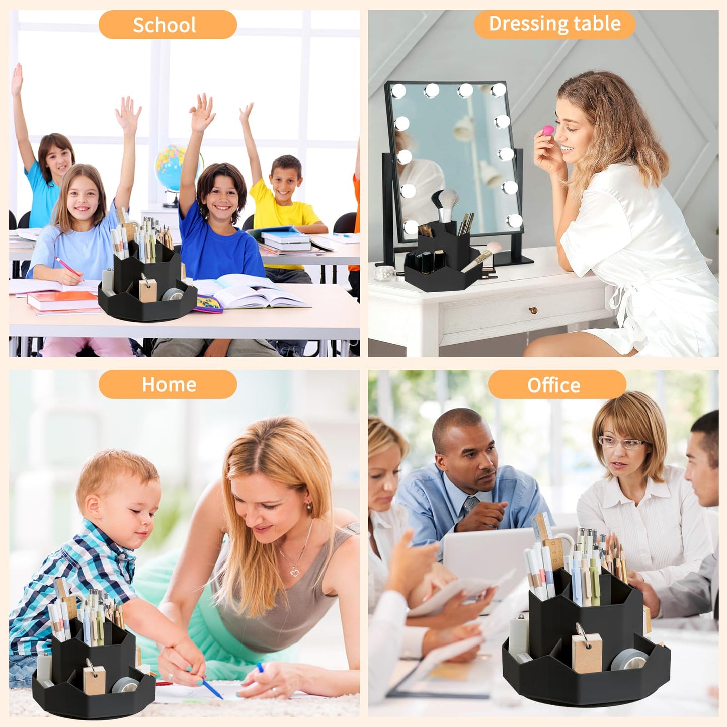 Cayxenful Pencil Pen Holder for Desk,9 Slots 360 Degree Rotating Desk Organizers,Desktop Storage