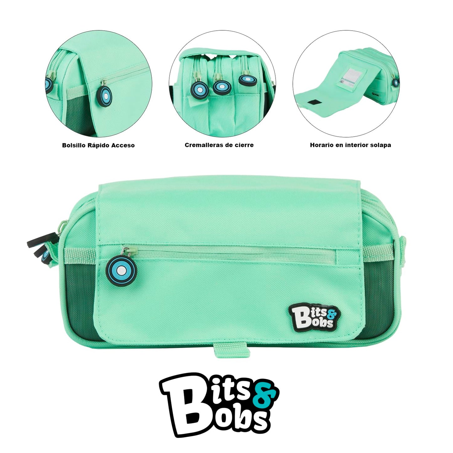 Grafoplás 37543226 Triple School Case with Flap, Mint Green, 23 x 10 cm, Bits & Bobs.