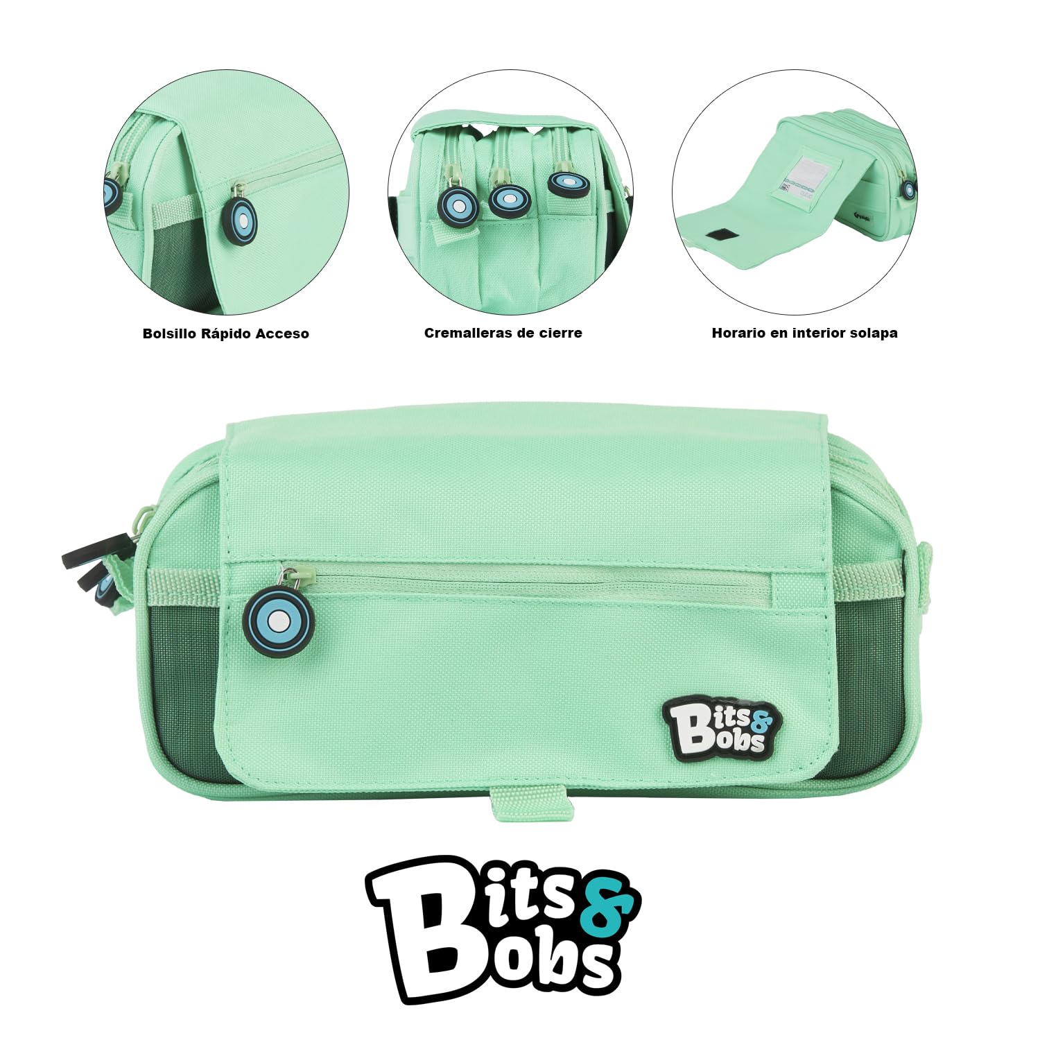 Grafoplás 37543226 Triple School Case with Flap, Mint Green, 23 x 10 cm, Bits & Bobs.