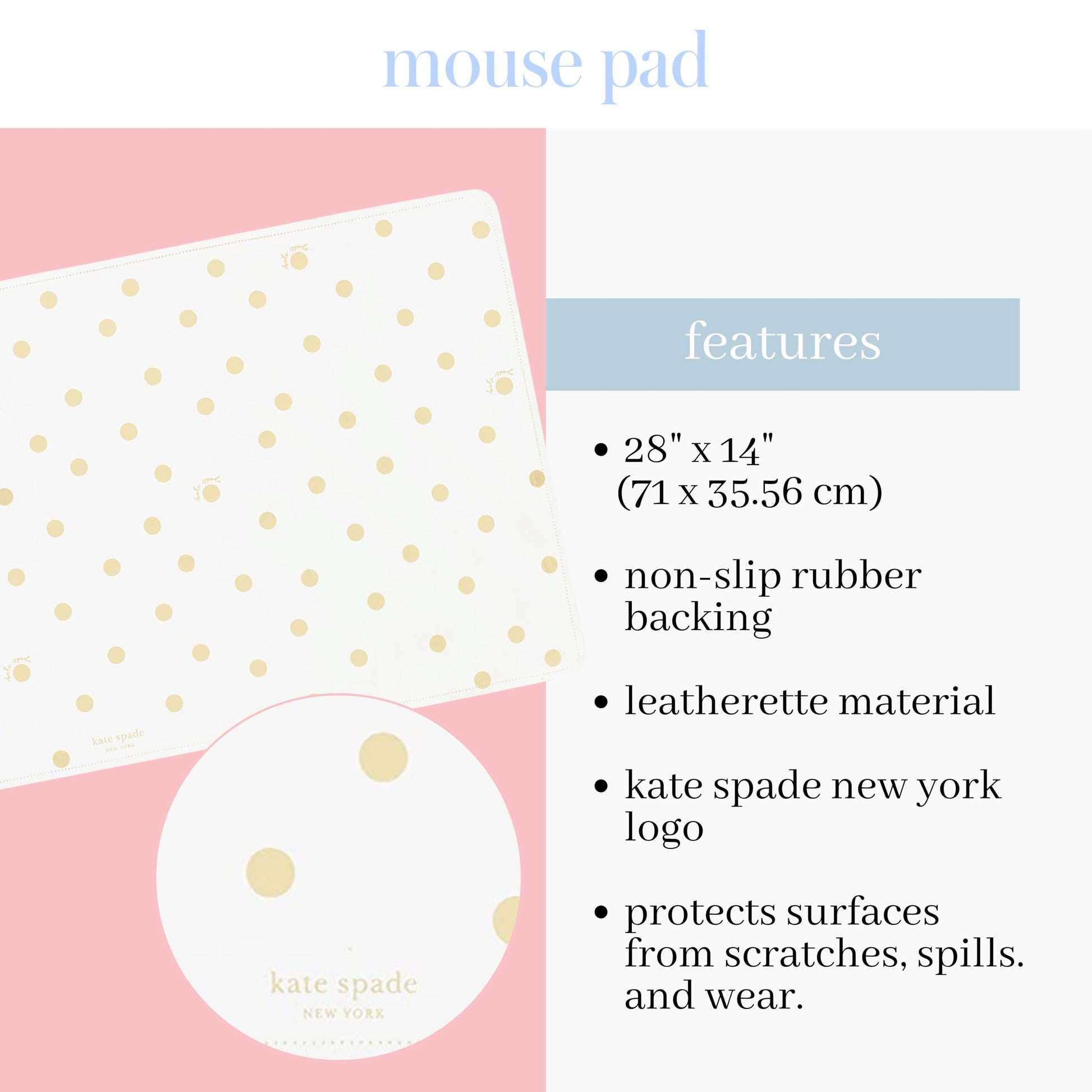 kate spade new york Leatherette Desk Pad, Gold Dot