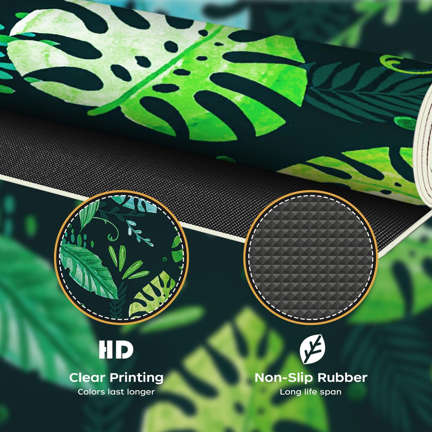 Green Desk Mat 35.4" x 15.7", Cute Plant Cool Desk Pad Keyboard Mat Flower Mouse Pad Green Desk Mat