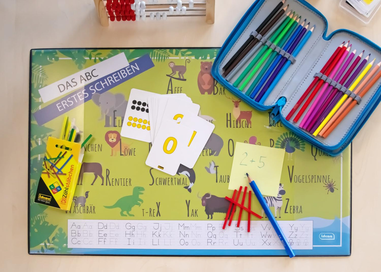 Idena 10450 Desk Mat with Two Pockets, Learning ABC, Approx. 58.5 x 38.5 cm, Practical Accessory