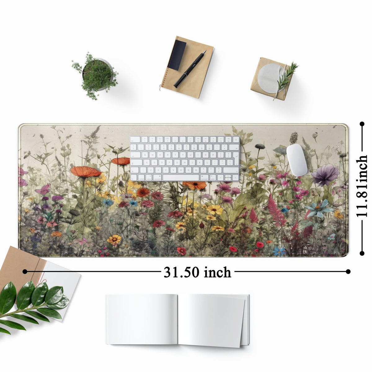 Watercolor Flowers Desk Mat Floral Boho XL Mouse Pad Large Mousepad Extended Vintage Aesthetic