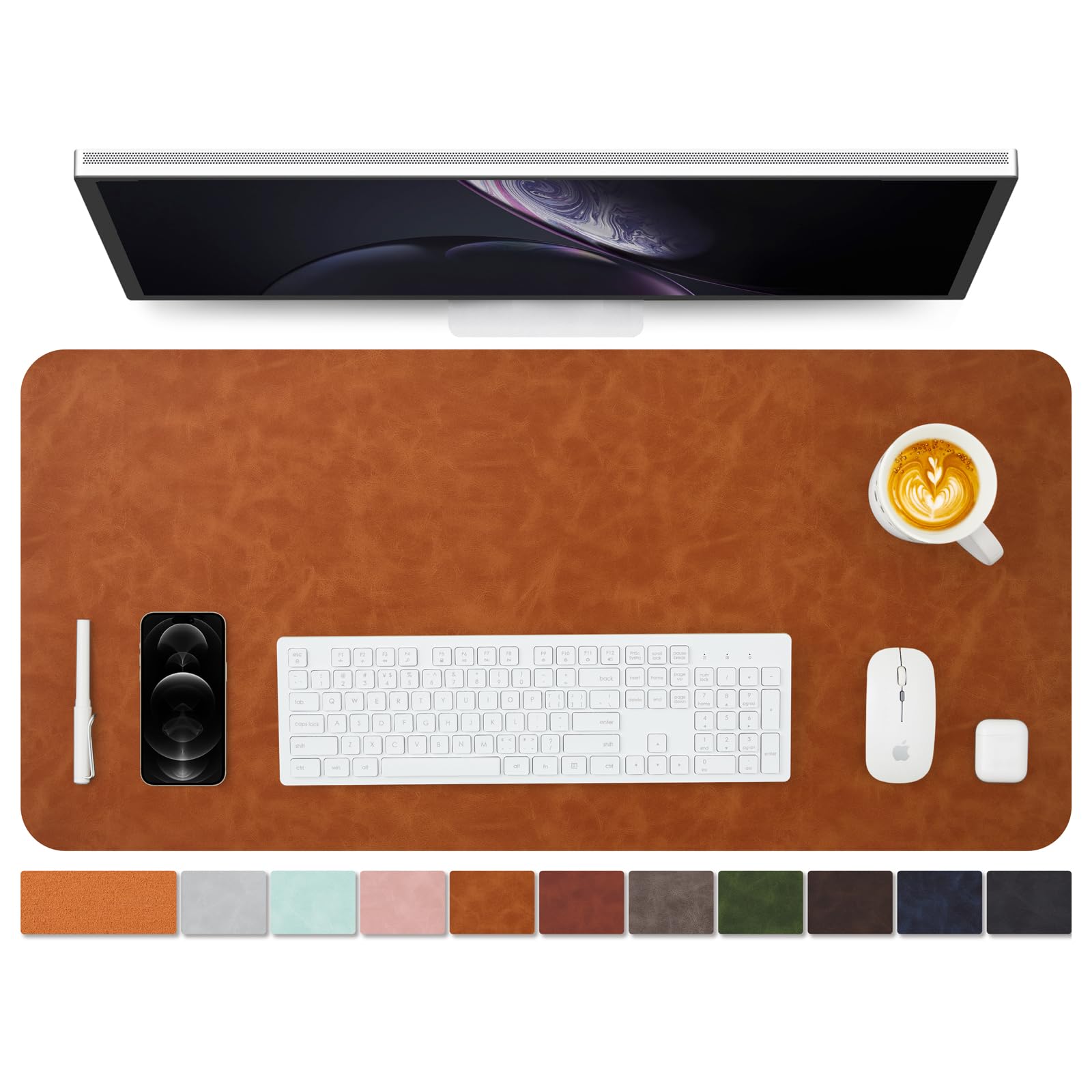 Distressed Leather Desk Mat - Non-Slip PU Desk Pad for Office and Home - Desk Organization and