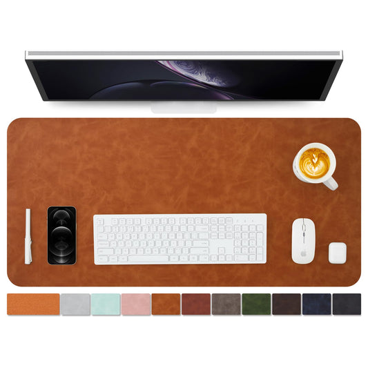 Distressed Leather Desk Mat - Non-Slip PU Desk Pad for Office and Home - Desk Organization and