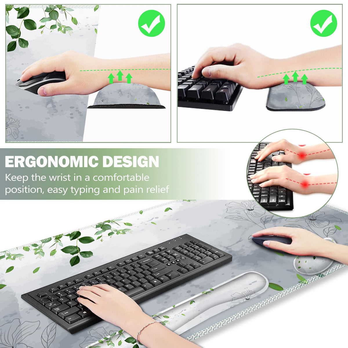ARTSO Gaming Mouse Pad Wrist Support Set, XXL Large Desk Mat Mousepad + Keyboard Wrist Support+