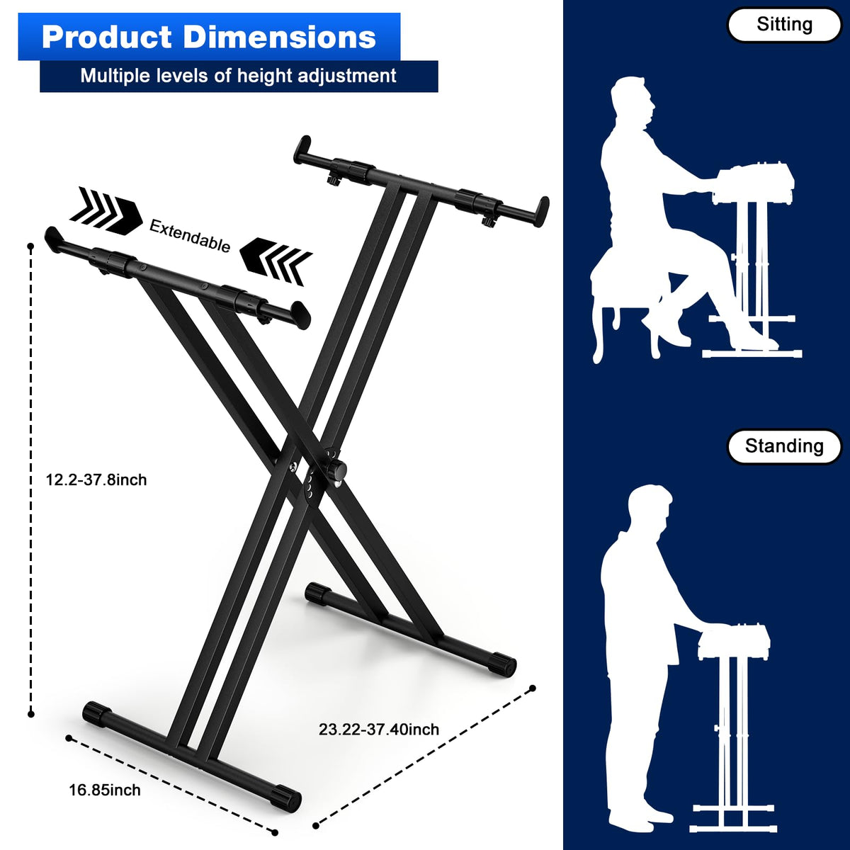 tipatyard Double-X Keyboard Stand, Portable Digital Piano Stand,Adjustable keyboard Music Stand for
