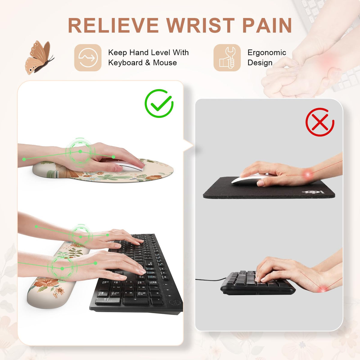 iLeadon Scalloped Desk Mat with Mouse Pad and Wrist Rest,Ergonomic Desk Pad