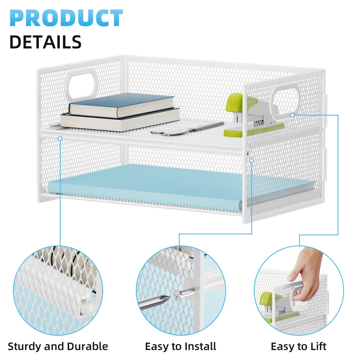 Marbrasse 2 Tier Paper Organizer Letter Tray, Mesh File Organizer with Handle, Paper Sorter Desk