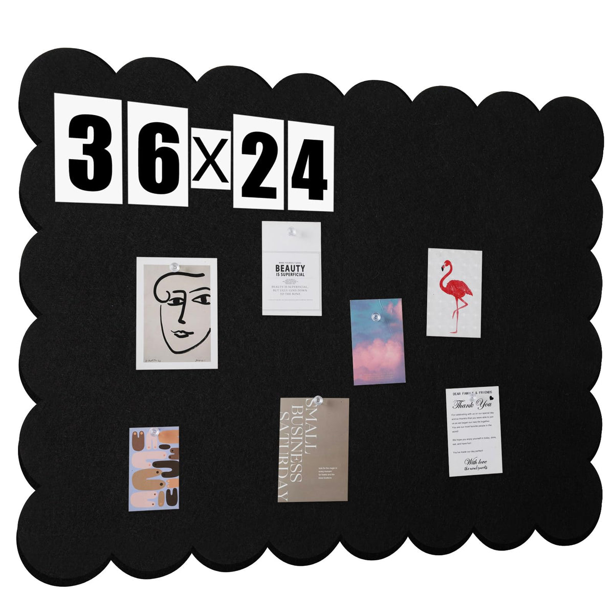 Mooliwe Scalloped Felt Bulletin Cork Board Foldable Black 36 * 24 Inch