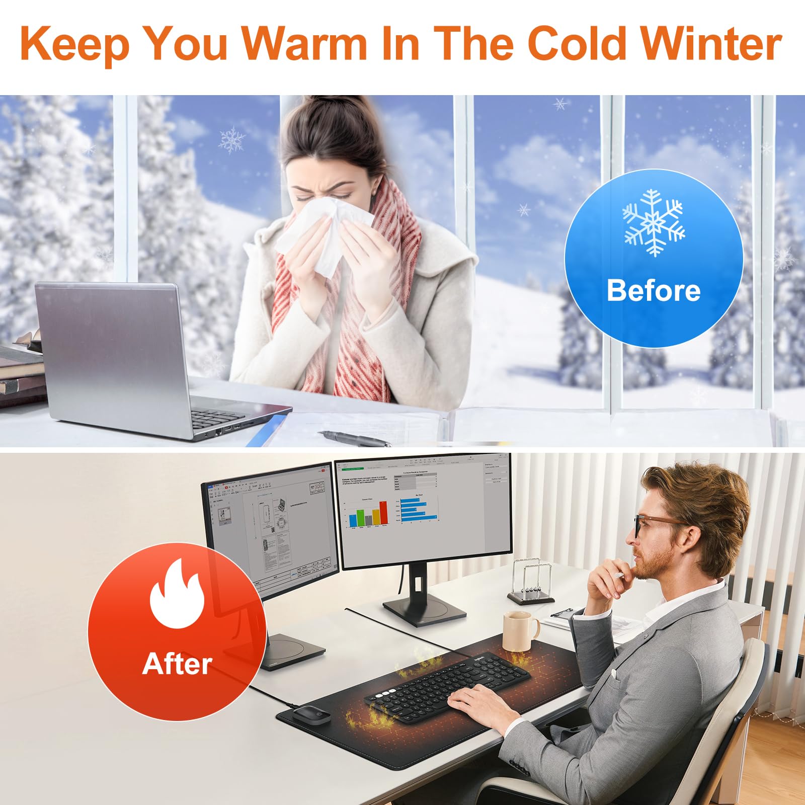 Bublonics Heated Mouse Pad, Warm Desk Pad,Heated Large Desk Mat with 3 Levels Heating,Gaming Mouse