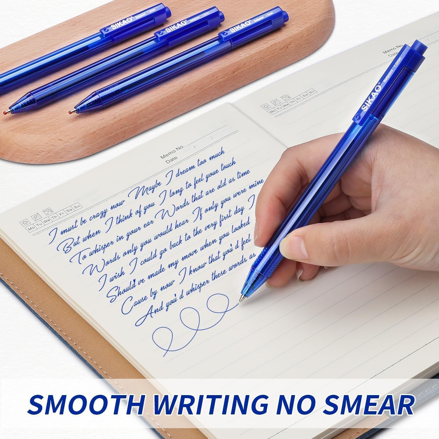 Sikao Blue Pens Bulk, 60 Pack Retractable Ballpoint Pens Blue Ink