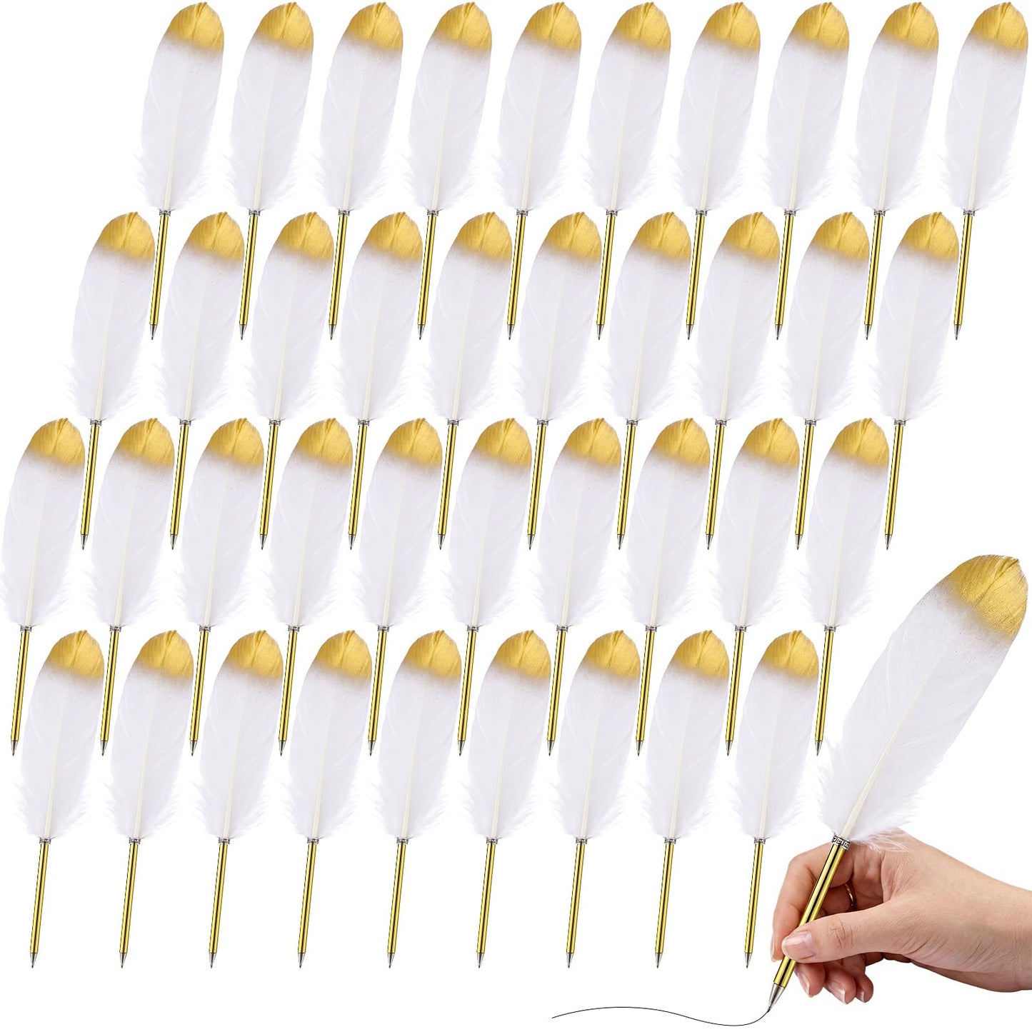 Chivao Feather Pens, White, 40 Pcs
