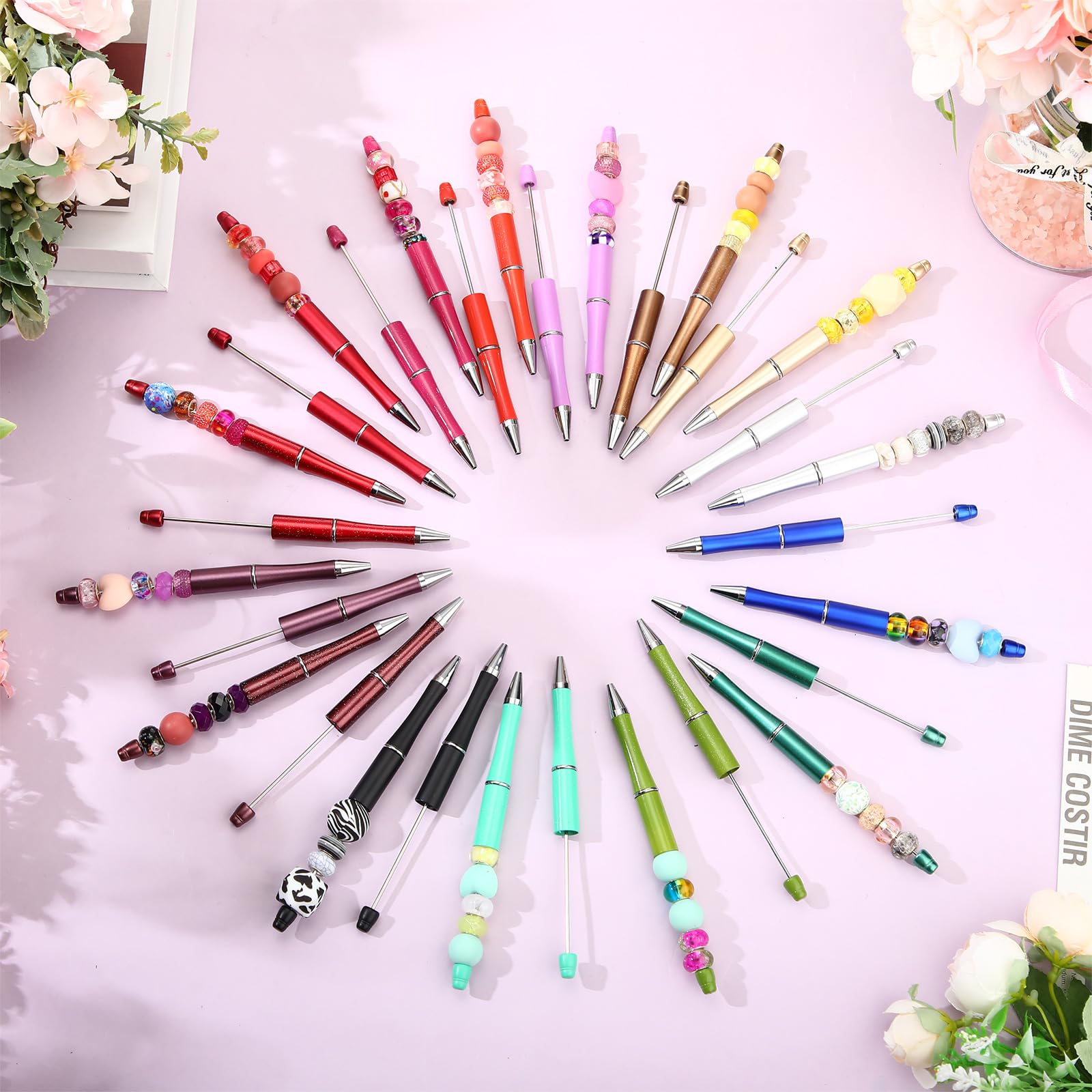 Kosiz 60 Pieces Beadable Pens Bulk Black Ink Pens,Frosted Glitter,Elegant