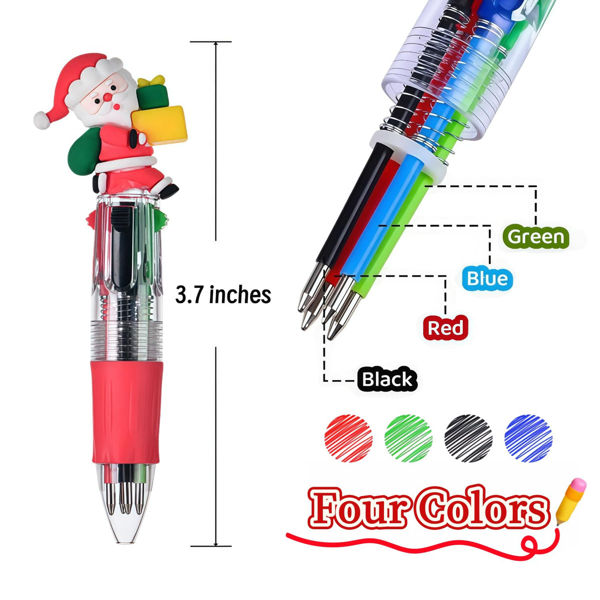 Oneshow 50 Pack Mini Christmas Pens 4 in 1 Multicolor Ballpoint Pens