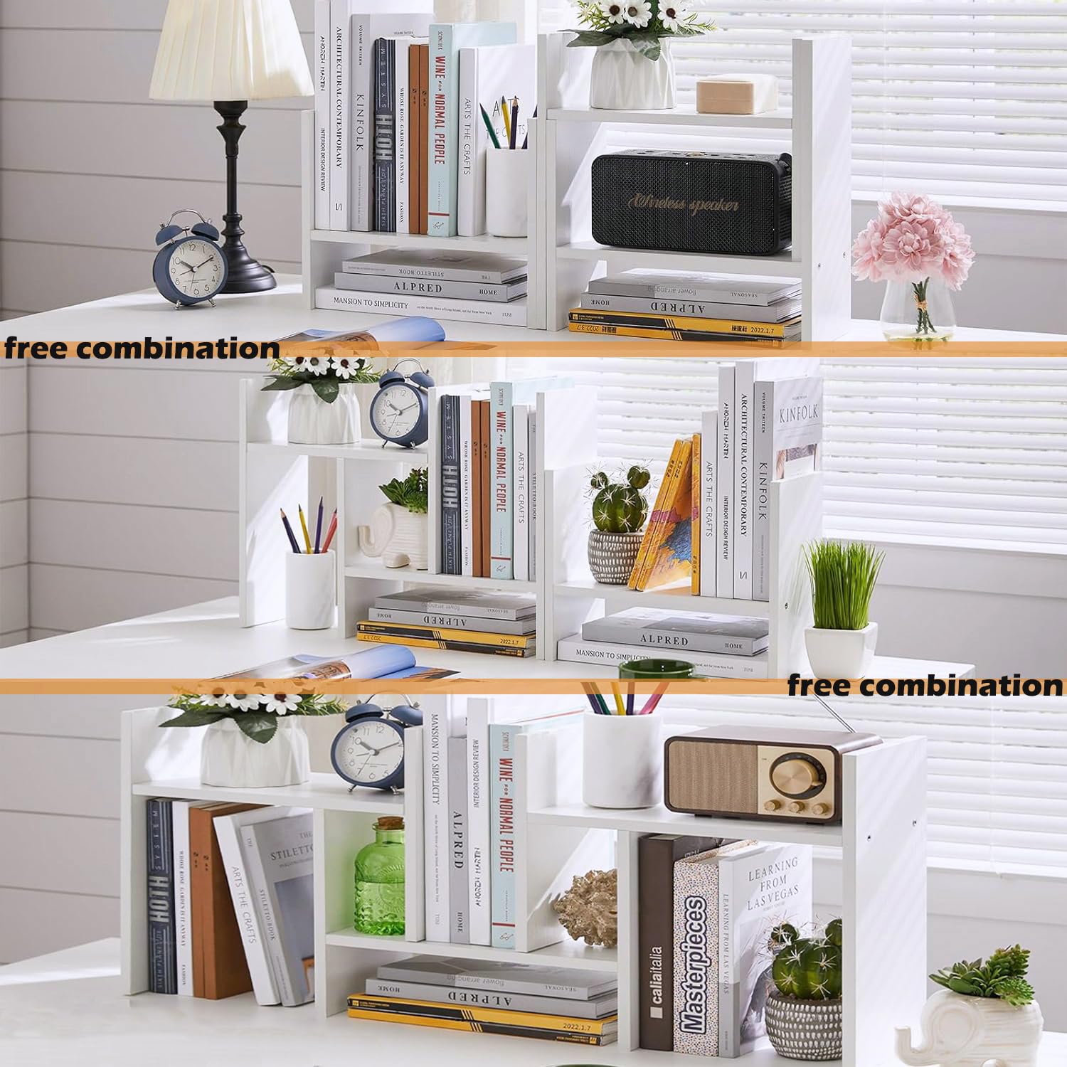 Meikuler Desktop Shelf Organizer, Adjustable Wood Display Desk Shelf, Office Storage Rack Tabletop