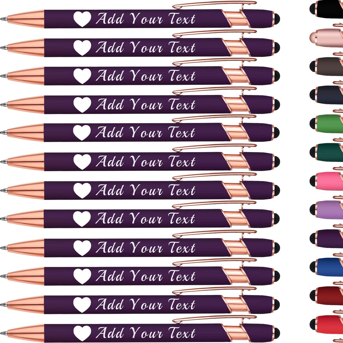 Personalized Ballpoint Pen with Stylus Tip, Custom Name & Logo, 12 Colors