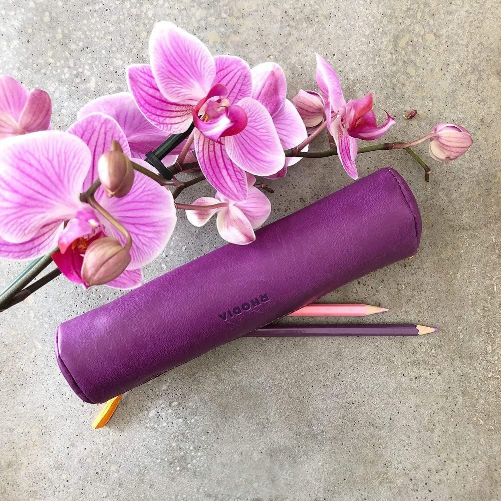 RHODIA 318990C - Purple Rhodiarama Round Pencil Case - 21.5 x 5.5 cm - Genuine Orange Stitching