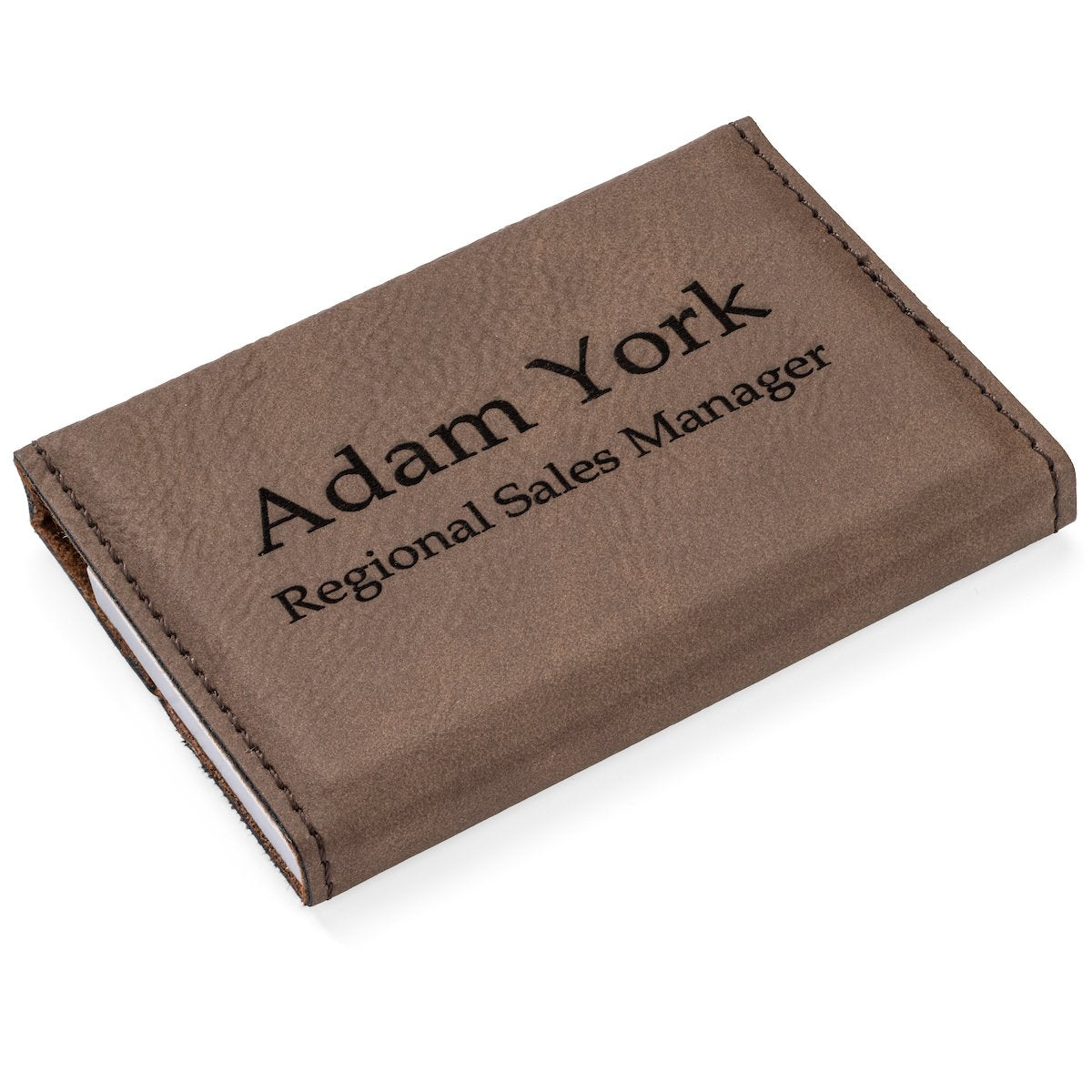 Daylor Engraved Brown Leather & Stainless Steel Business Card Holder Case Personalized Custom