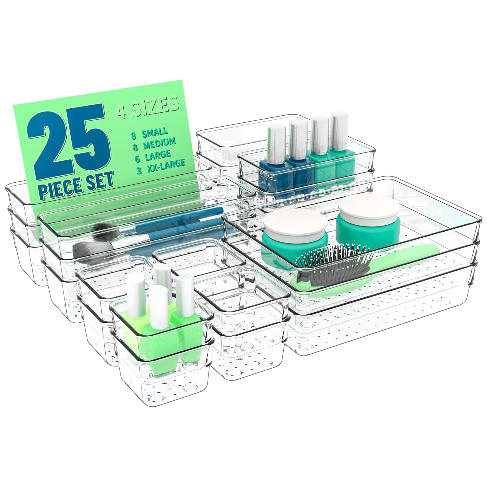 Yieach 25 Pc Clear Plastic Drawer Organizer Set,4 Sizes In Drawer Organizer Trays for