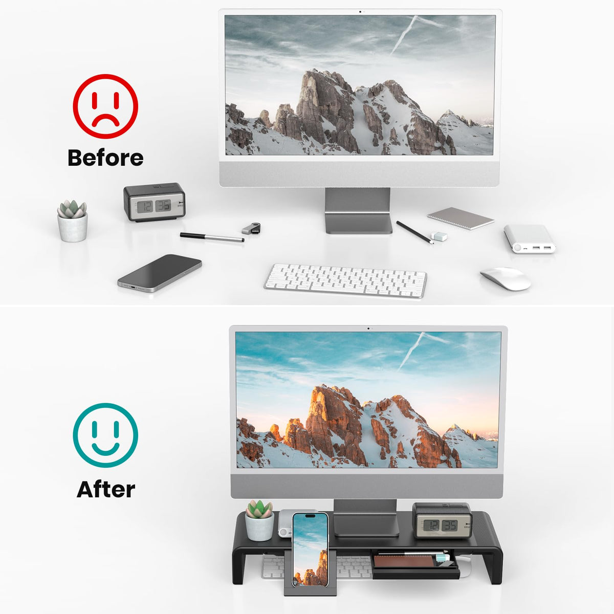 Klearlook Computer Monitor Stand for Desk, Adjustable Foldable Monitor Riser with Storage Drawer &