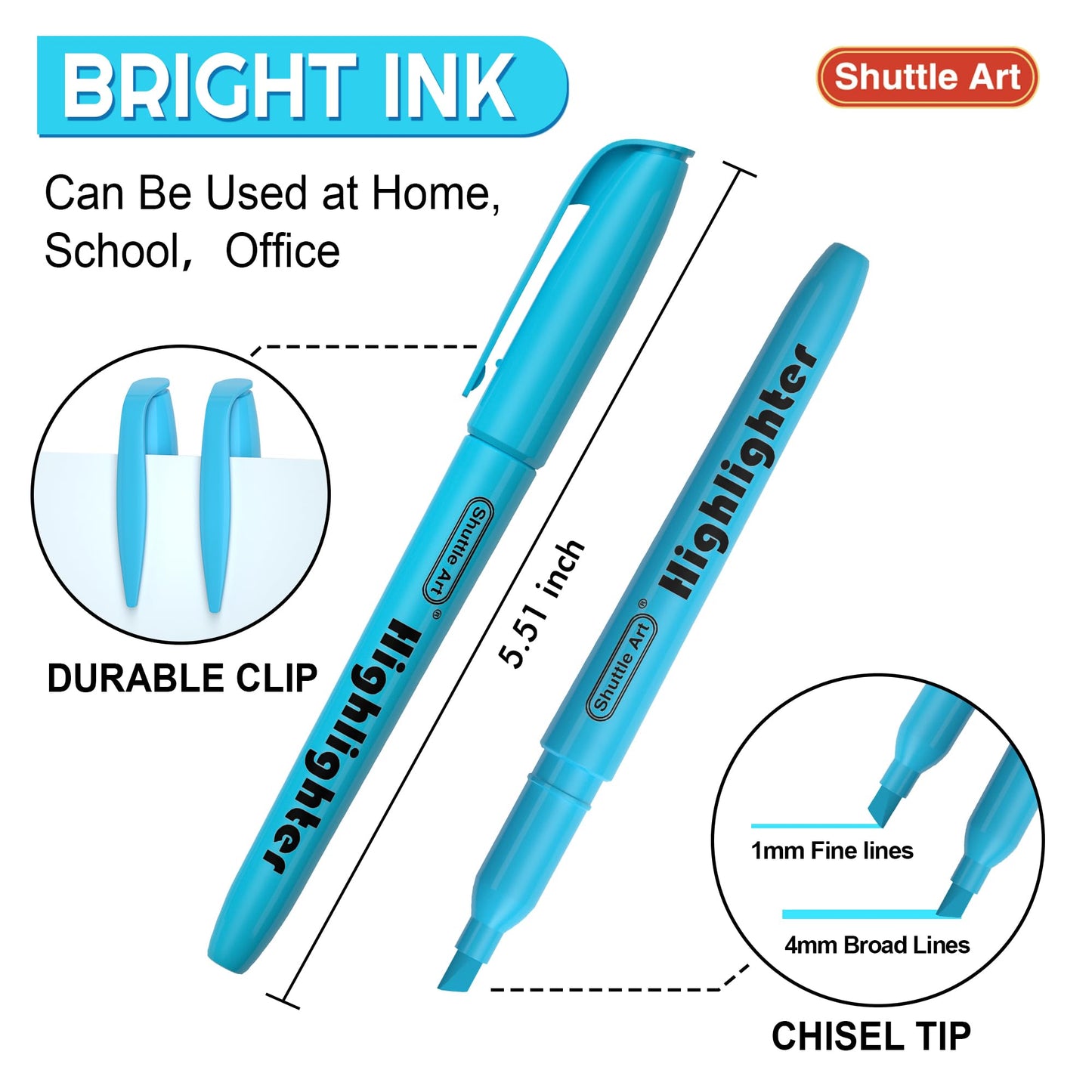 Shuttle Art 216 Pack Highlighters, Assorted Colors Marker Set, 6 Bright Colors Chisel Tip