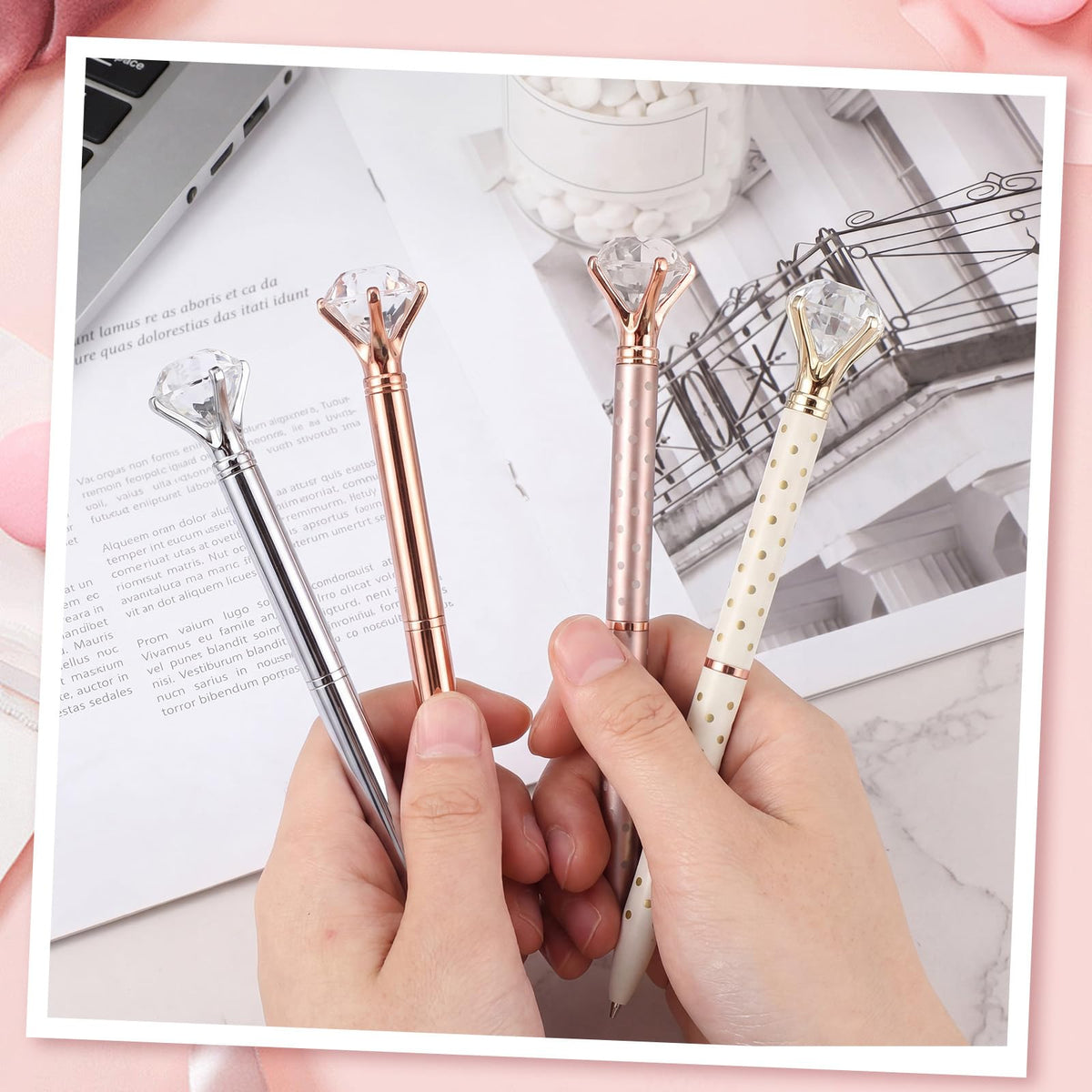 Sherr 100 Pack Crystal Diamond Pens Jewel pen Bulk, Pretty, Assorted