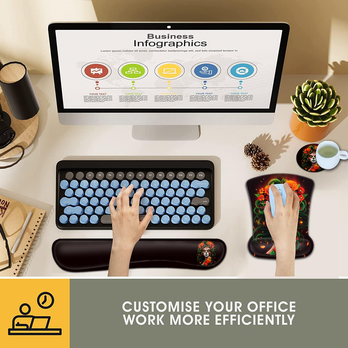 Keyboard Wrist Rest and Mouse Pad Wrist Support Set, Ergonomic Gel Mouse Pad Wrist Rest with