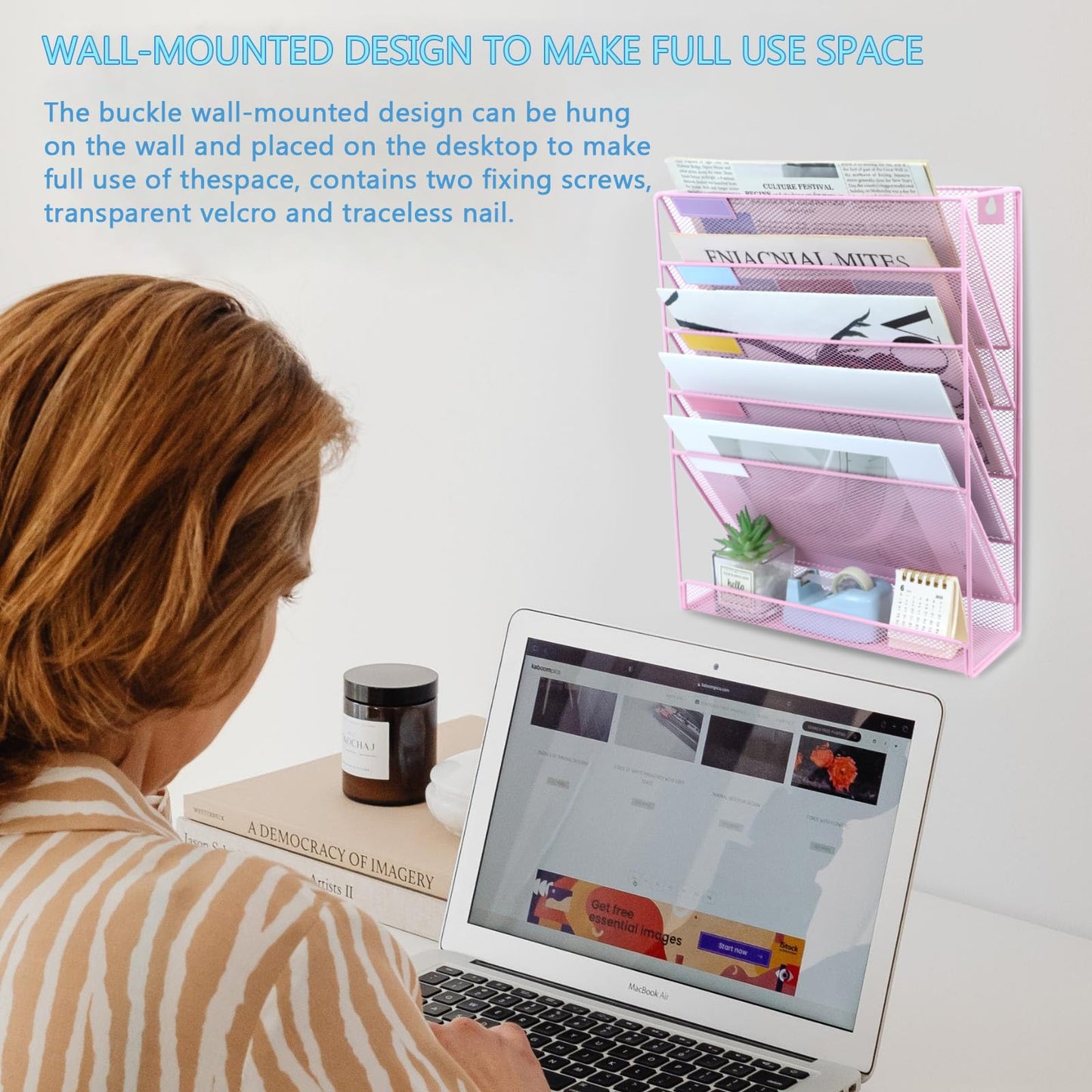 ideallife 5 Pockets Mesh Wall File Holder Organizer with Bottom Flat Tray, Office Hanging File