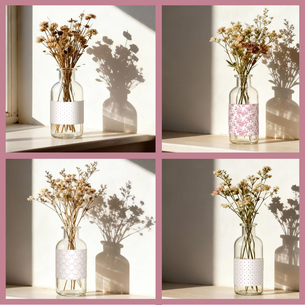 YooNotee 12 Rolls Floral Washi Tape Set,Pink,Bows and Polka Dots