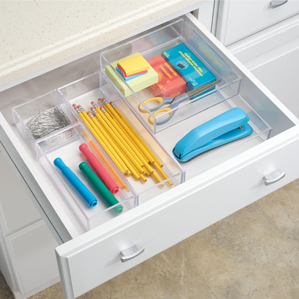 mDesign Plastic Square Desk Organizer - Create Section for Home Office Drawers, Desktop - Holds
