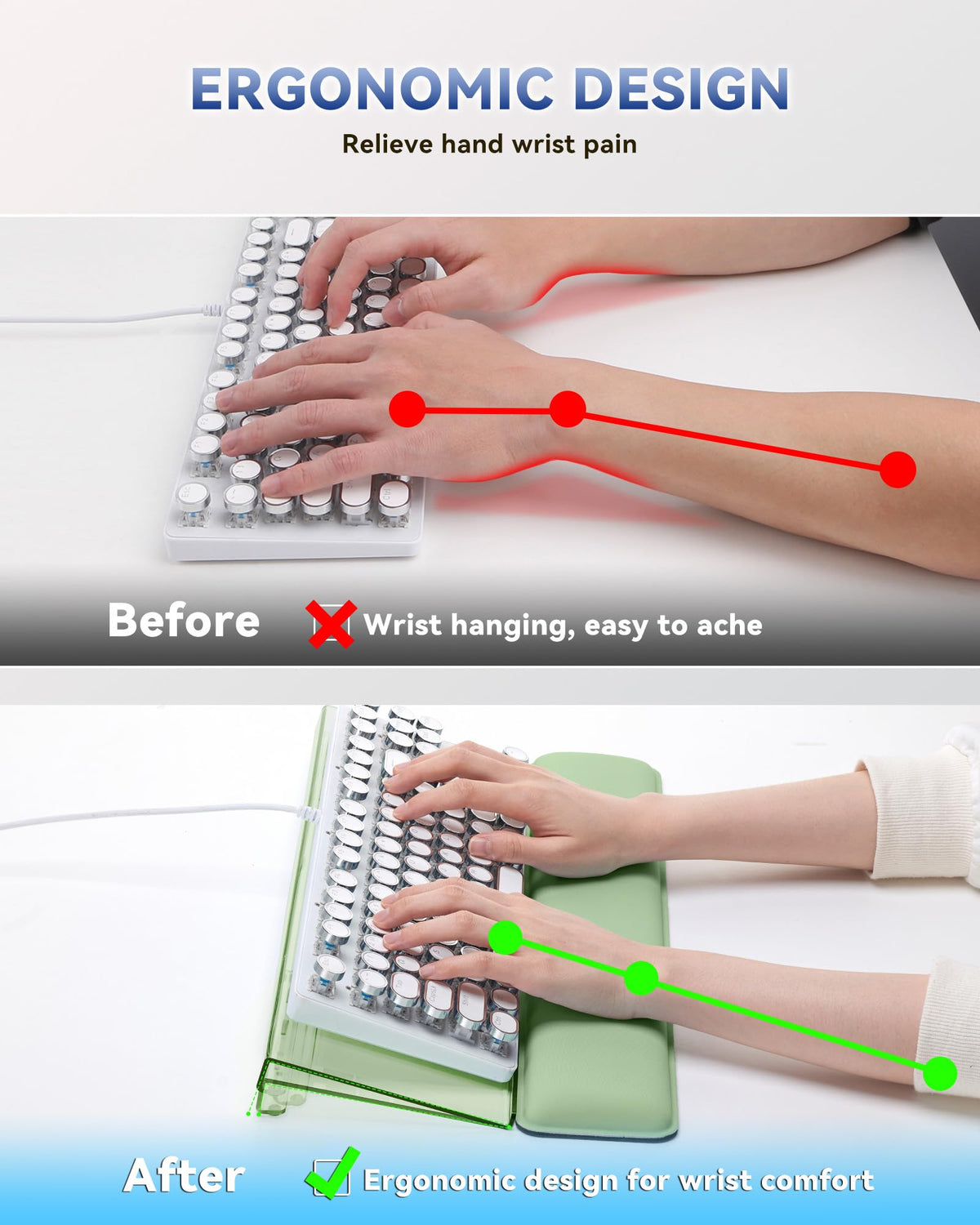 Adjustable Computer Keyboard Stand for Desktop, Keyboard Wrist Rest(Green)