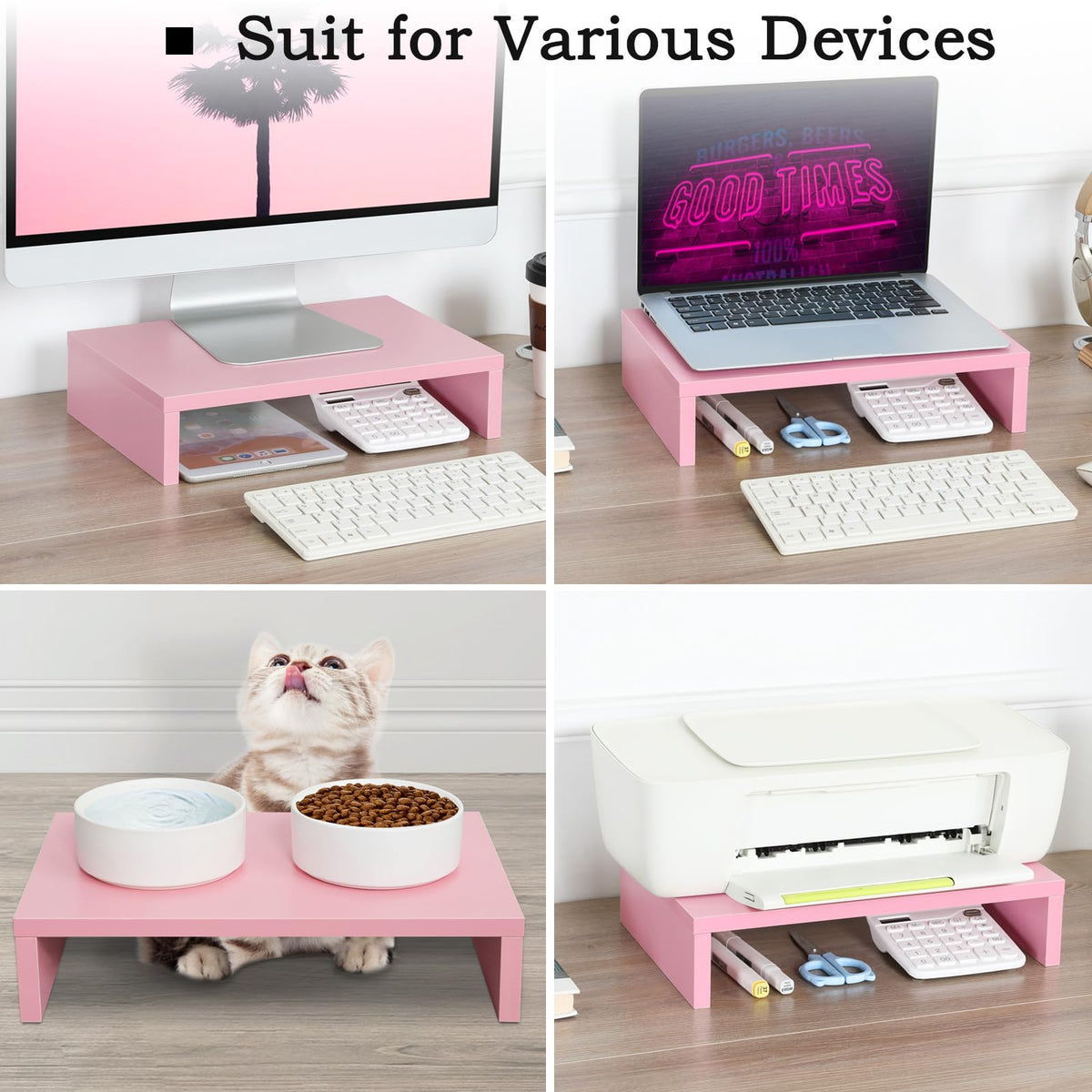TEAMIX Pink Monitor Stand Riser - 2 PackS, Wood