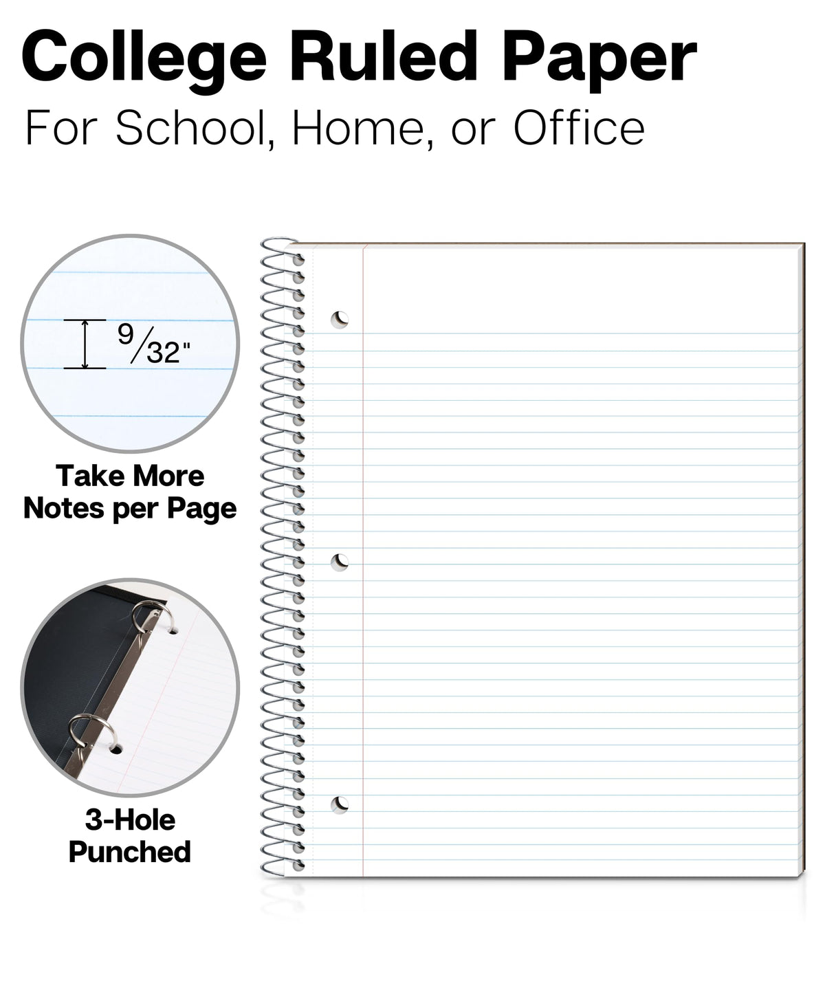 Dunwell 1-Subject College Ruled Spiral Notebook 8.5x11, 100 Sheets, Black
