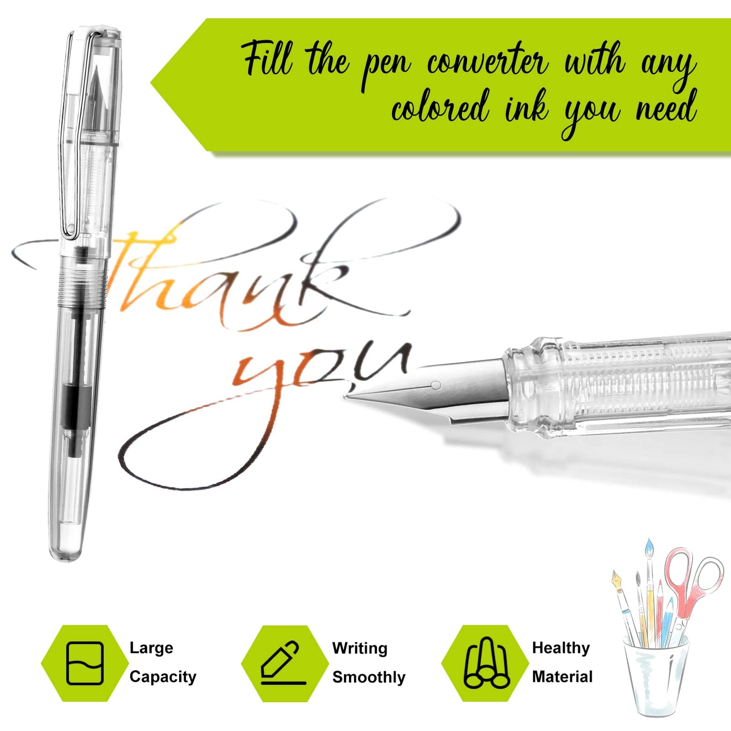 16 Pieces Fountain Pen Refillable Disposable Fountain Pens for Writing Fine Nib Signature Ink Pen