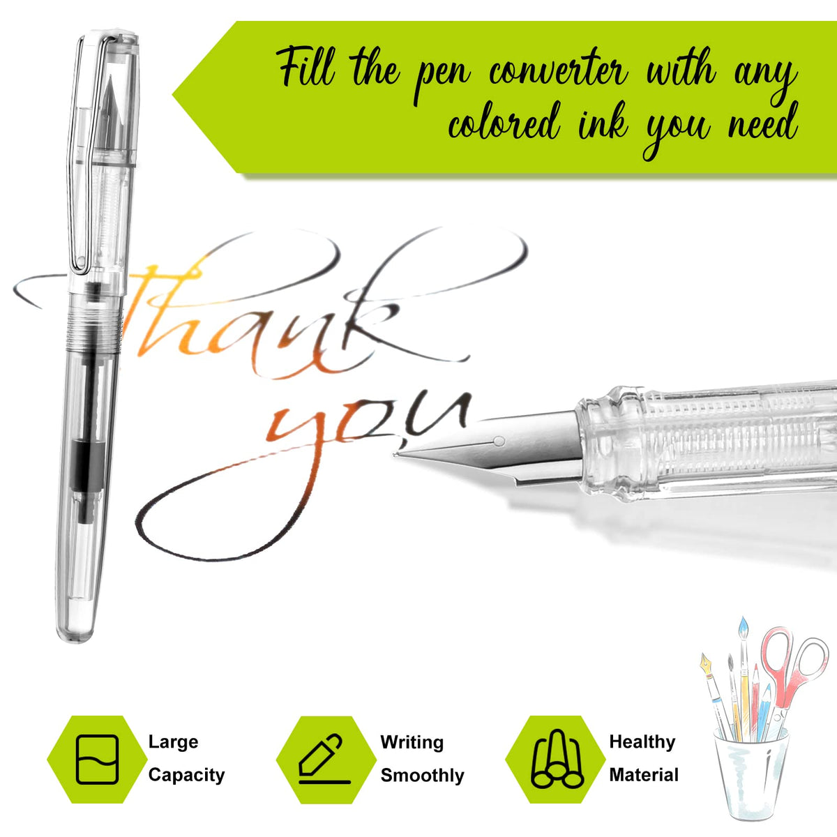 16 Pieces Fountain Pen Refillable Disposable Fountain Pens for Writing Fine Nib Signature Ink Pen