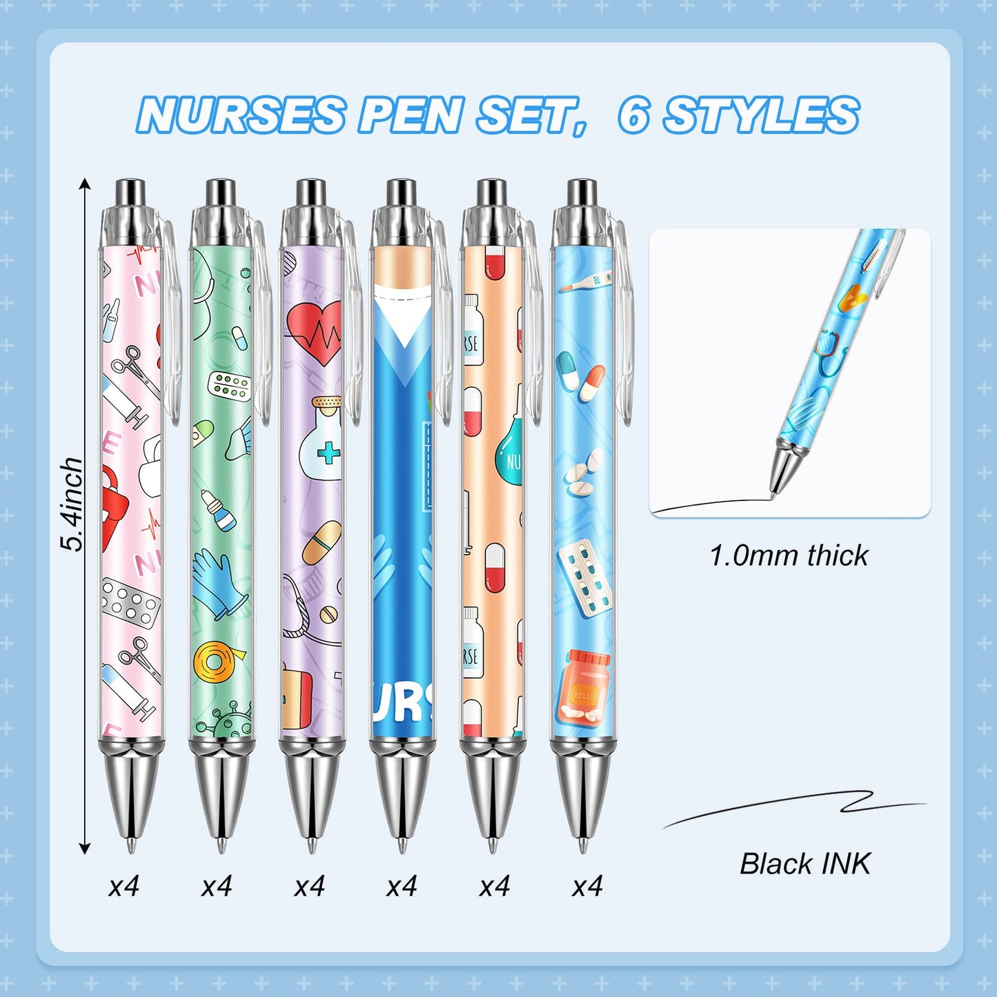 Thenshop Funny Nurse Pens Lovely Cartoon Ballpoint Black Ink Retractable Press Nursing Pen for