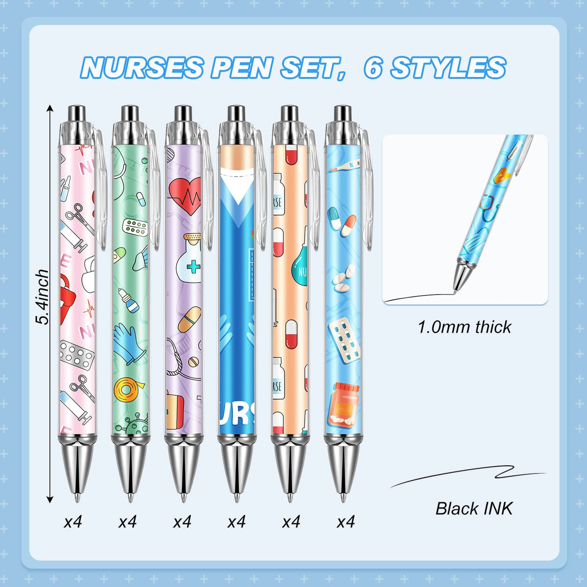 Thenshop Funny Nurse Pens Lovely Cartoon Ballpoint Black Ink Retractable Press Nursing Pen for
