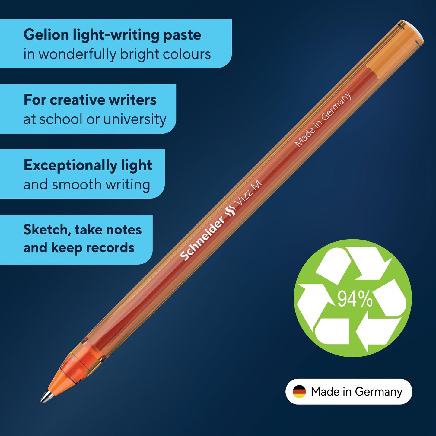 Schneider Vizz 102211 Ballpoint Pen for Easy and Fast Writing - Colour Ink Barrel - Medium Line