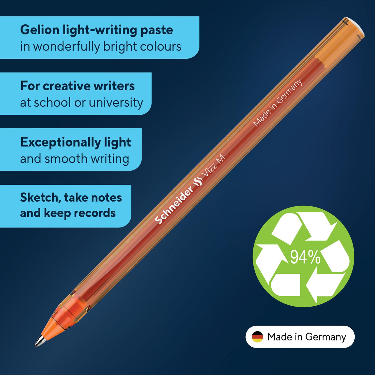 Schneider Vizz 102211 Ballpoint Pen for Easy and Fast Writing - Colour Ink Barrel - Medium Line